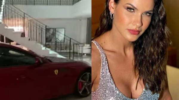 Andressa Suita se surpreende com Ferrari na sala de Gusttavo Lima
