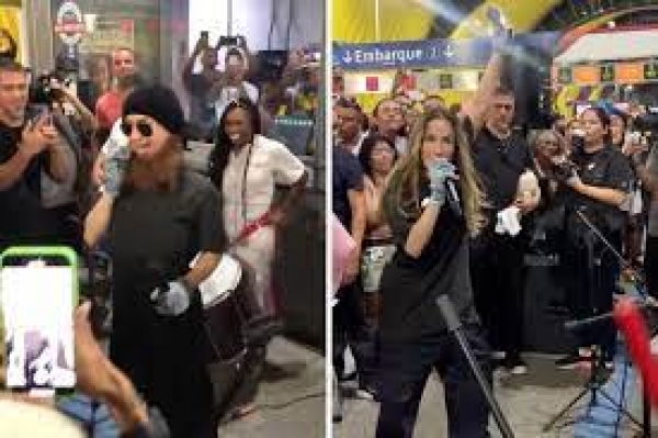 Claudia Leitte arrasta multidão para show surpresa no metrô.