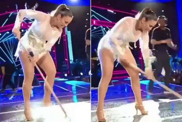 Ivete ajuda equipe a limpar palco na gravação do ‘Show da Virada’